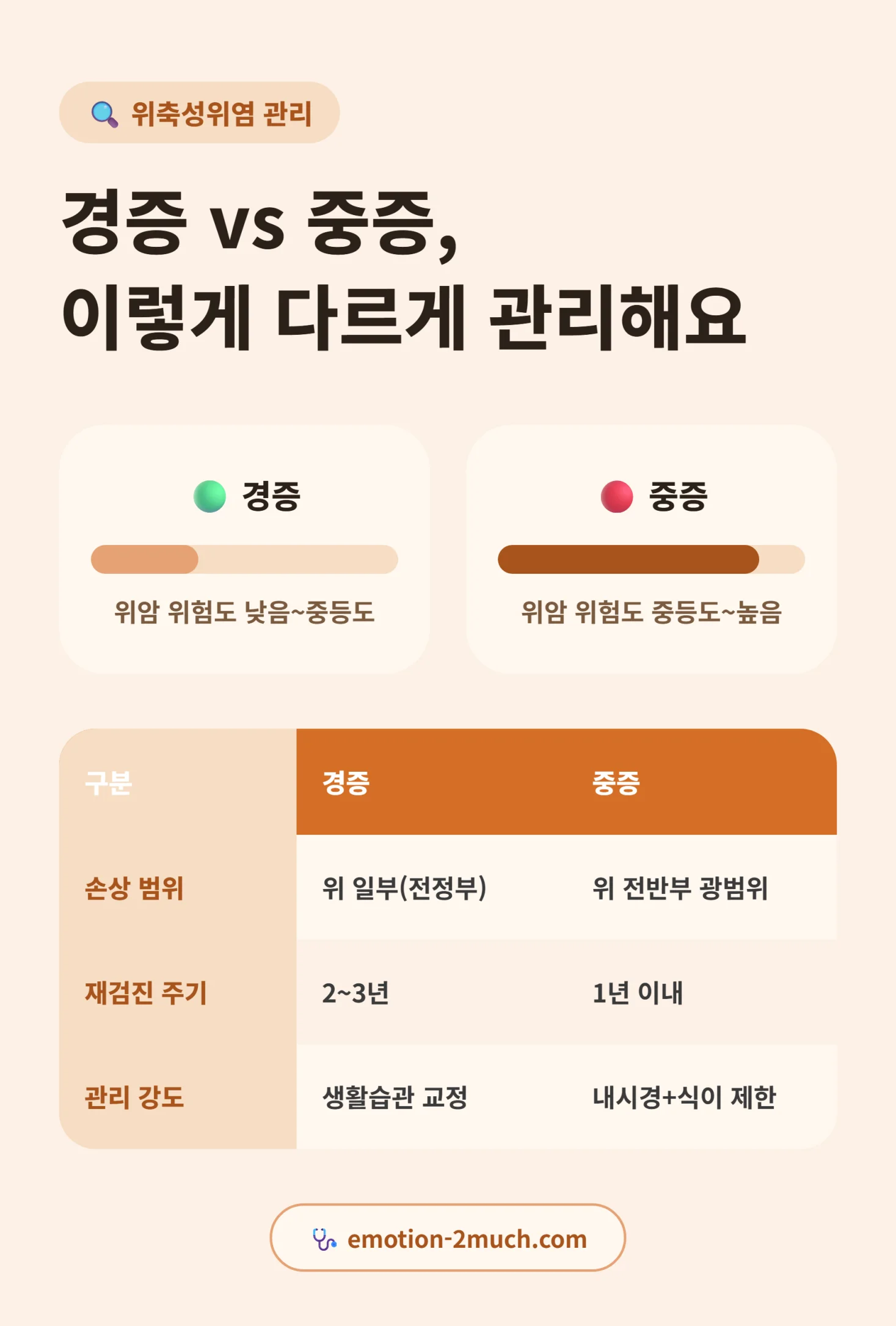 위축성위염 경증과 중증 차이 비교 인포그래픽