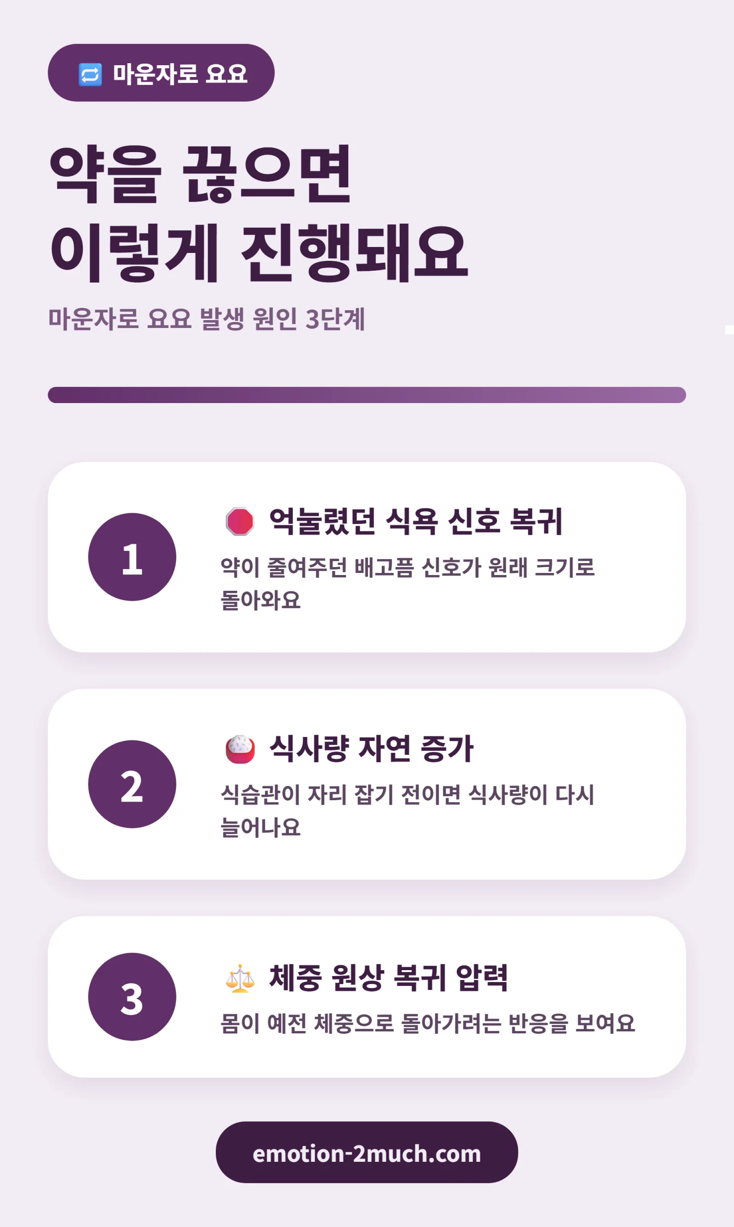 마운자로 요요 발생 원인 3단계를 정리한 인포그래픽