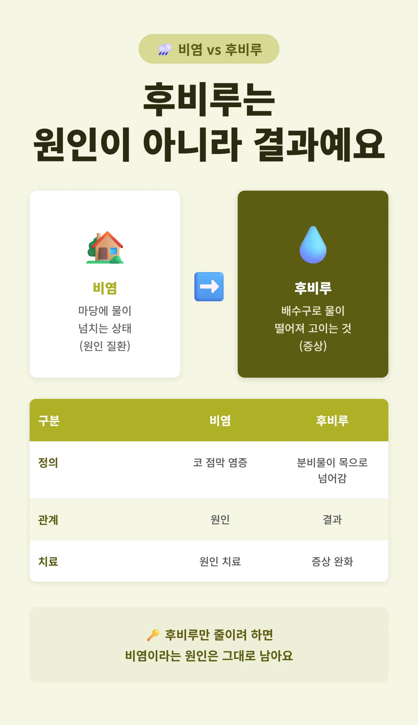 비염과 후비루의 차이를 비교한 인포그래픽