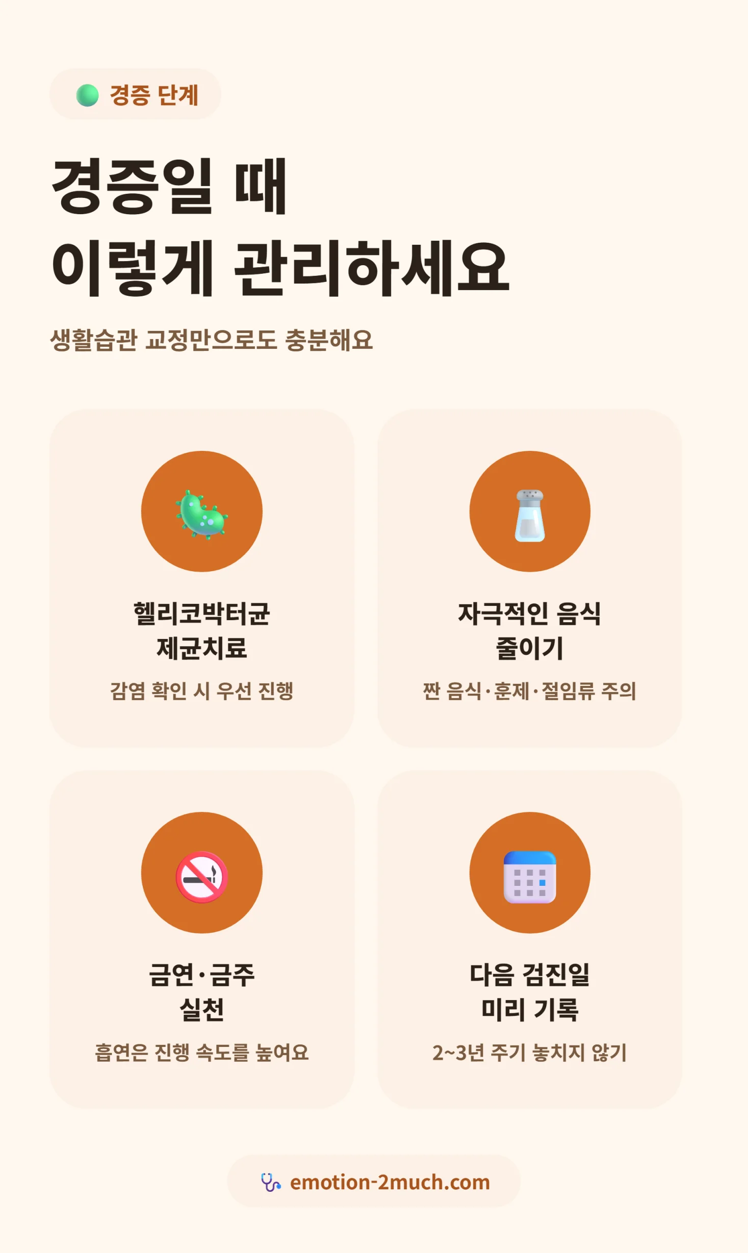 경증 위축성위염 관리 체크리스트 인포그래픽