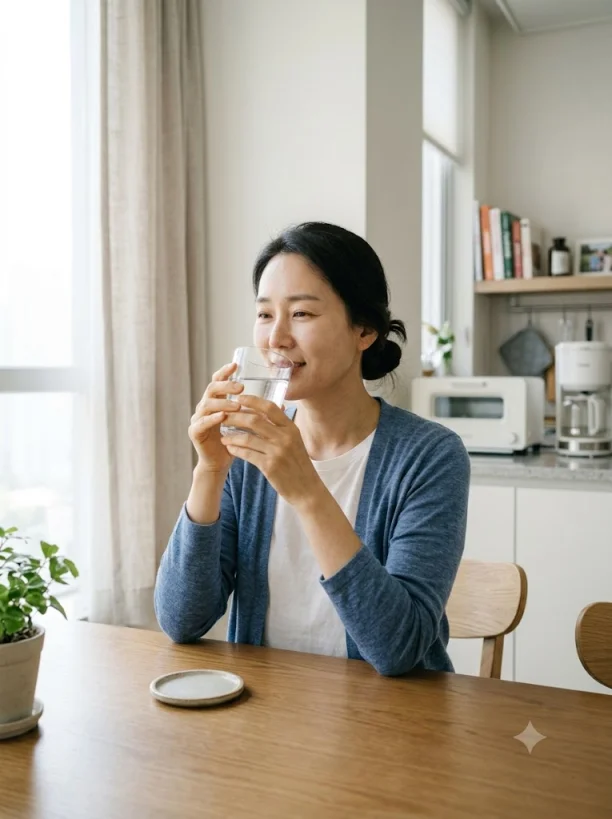 물 마시며 목 관리하는 모습