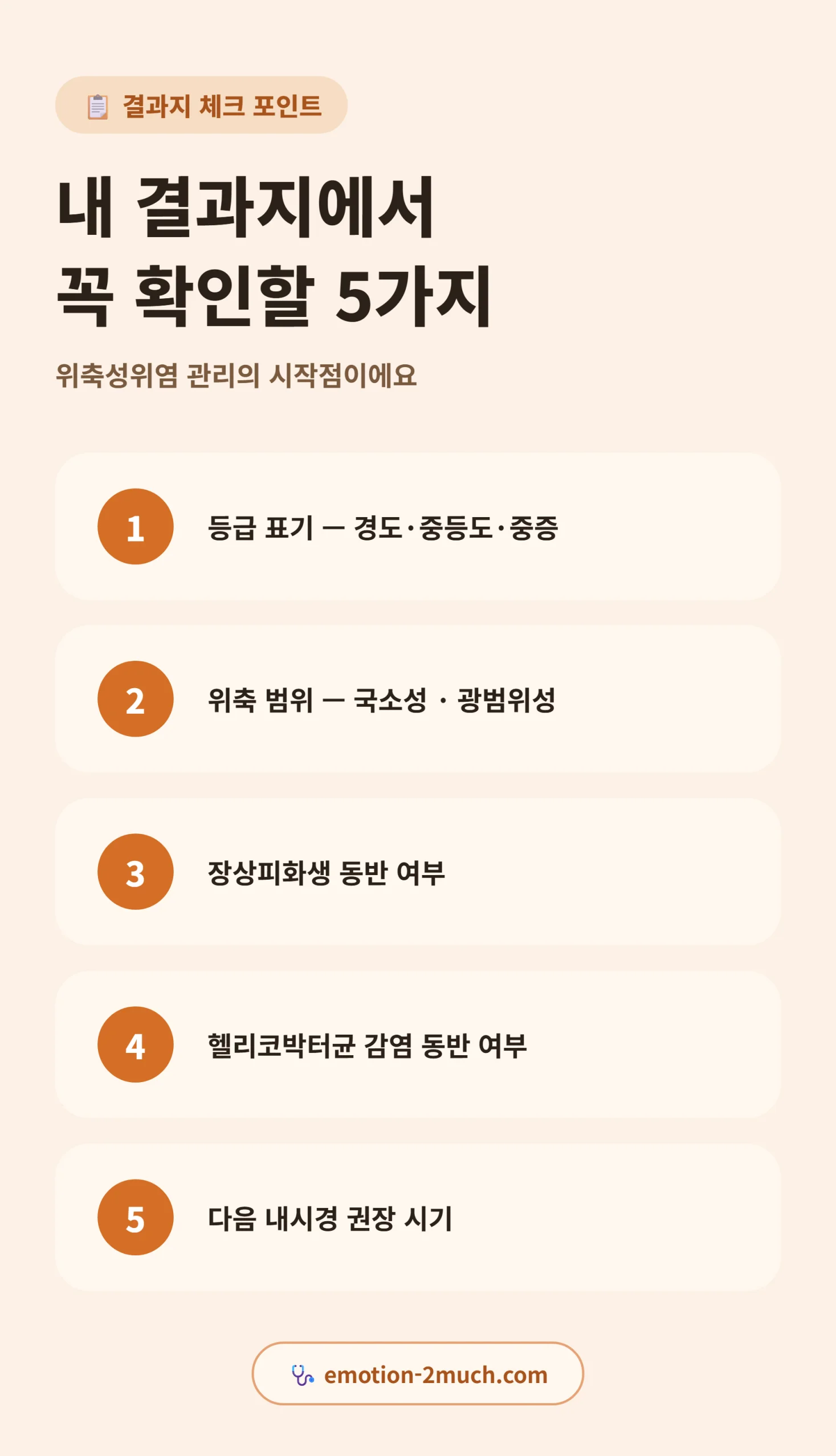 결과지에서 확인할 항목 5가지 체크리스트 인포그래픽
