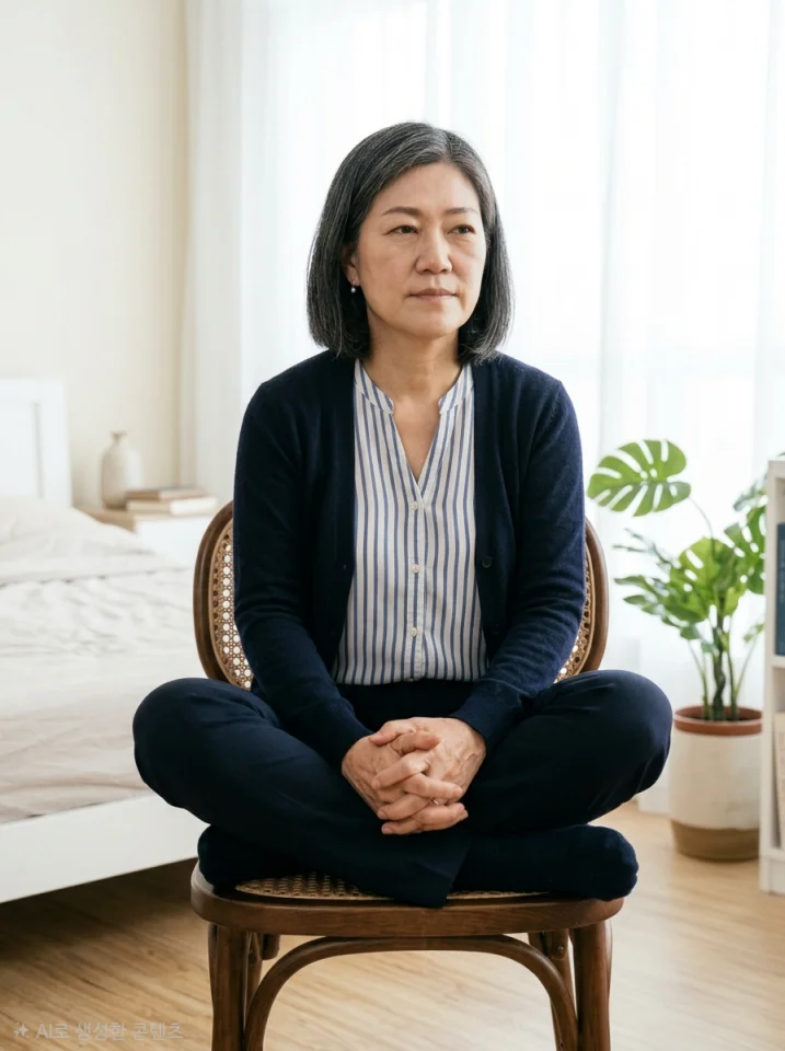 전조 증상이 올 때 양반다리를 하고 앉는 여성