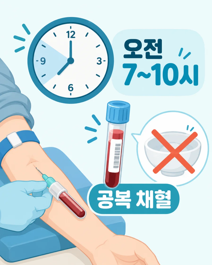오전 공복 채혈 시간을 표현한 플랫 일러스트
