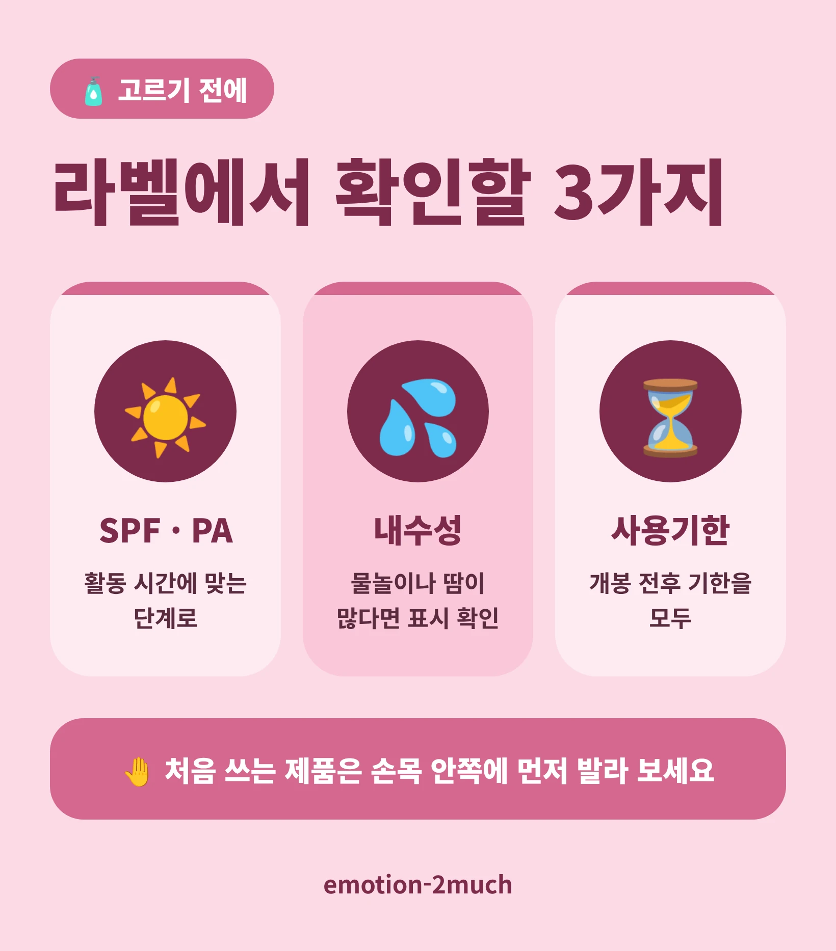 자외선 차단제 라벨에서 확인할 3가지를 정리한 인포그래픽
