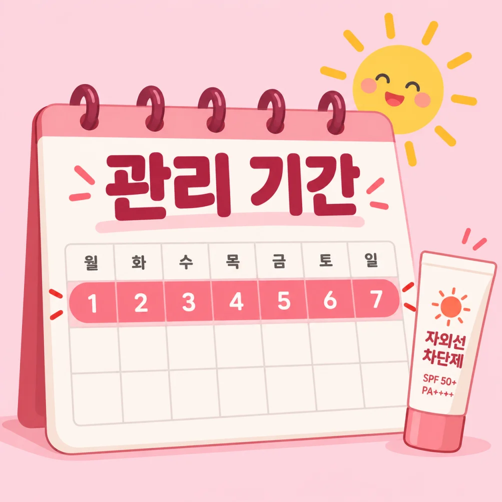 시술 후 자외선 차단 관리 기간을 달력으로 표현한 플랫 일러스트