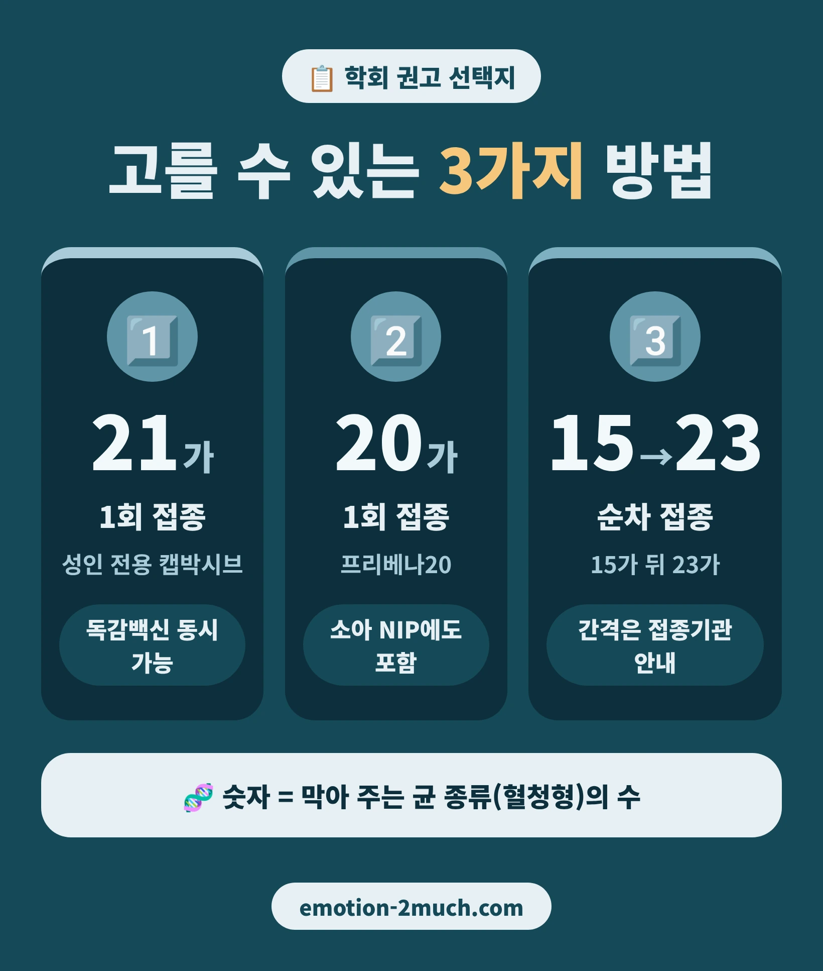 21가 1회, 20가 1회, 15가 뒤 23가 순차 접종 세 가지 선택지 인포그래픽